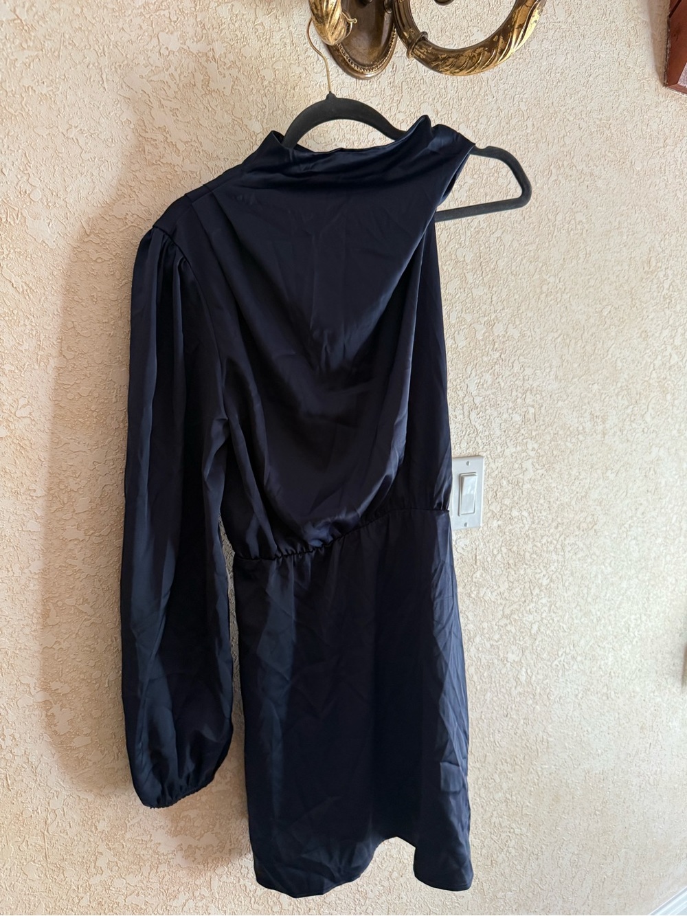 Navy One-Shoulder Long Sleeve Mini Dress